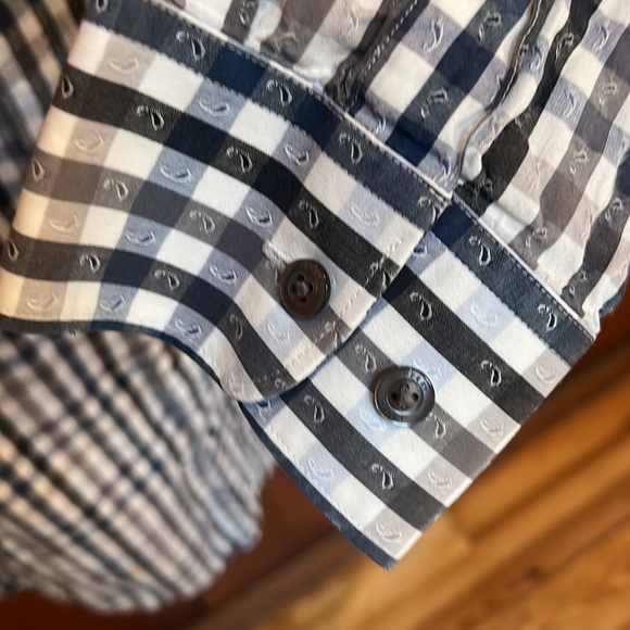 PERRY ELLIS dress shirt men’s XXL Black/blue/grey/white pattern - Picture 3 of 7